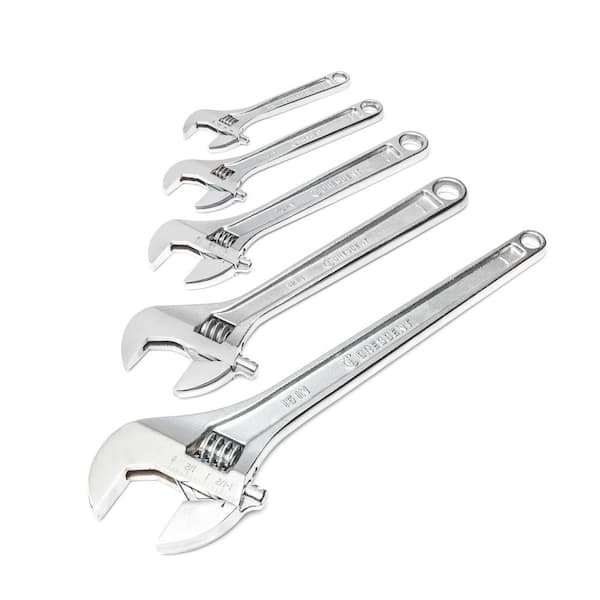 Crescent 6 in., 8 in., 10 in., 12 in., and 15 in. Chrome Adjustable Wrench Set (5-Piece)
