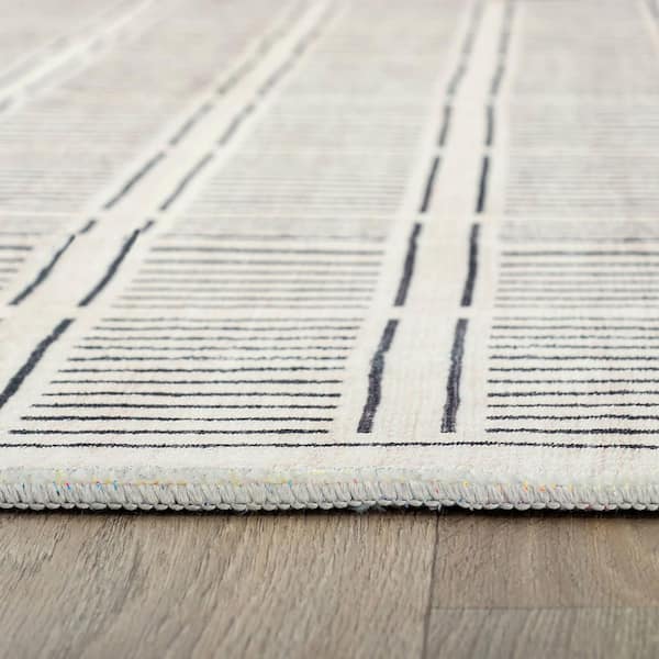 Bohemian Stripe Lines Washable Non Slip Ivory 2 ft. x 10 ft. Runner Rug