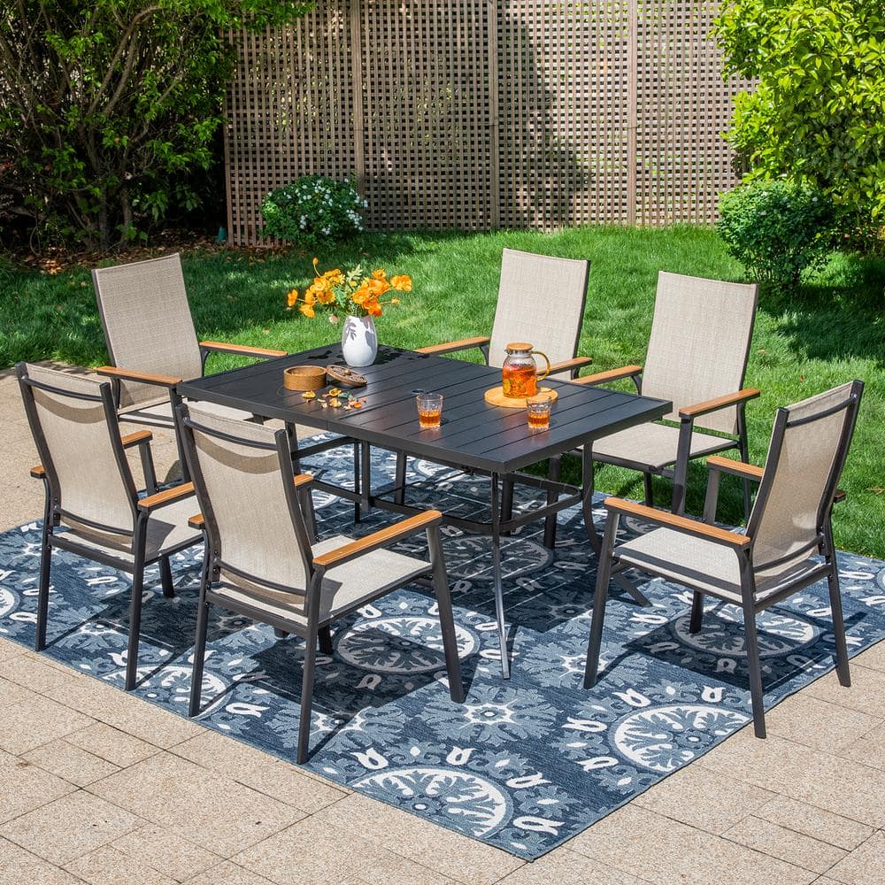 Phi Villa Black 7-piece Metal Outdoor Patio Dining Set With Rectangle 