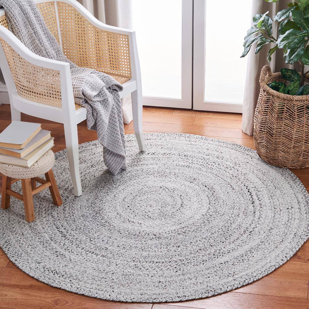Handmade Reversible Round Gray Synthetic Braided Rug