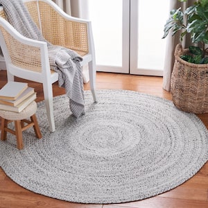 Braided Silver/Charcoal 10 ft. x 10 ft. Round Solid Area Rug