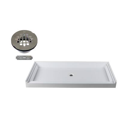 72 in. L x 36 in. W Single Threshold Alcove Shower Pan Base with Center Drain in Satin Nickel