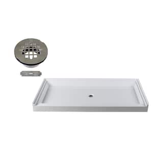 72 in. x 36 in. Single Threshold Alcove Shower Pan Base with Center Drain in Satin Nickel