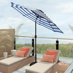 9 ft. Steel Crank and Tilt Stripe Market Patio Umbrella in Blue and White