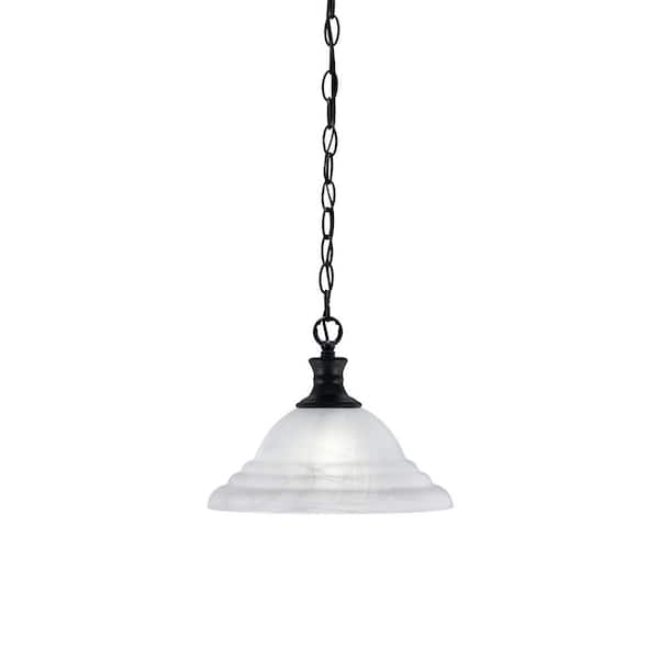 Unbranded Peabody 60-Watt 1-Light Matte Black Shaded Mini Pendant Light with Glass Shade