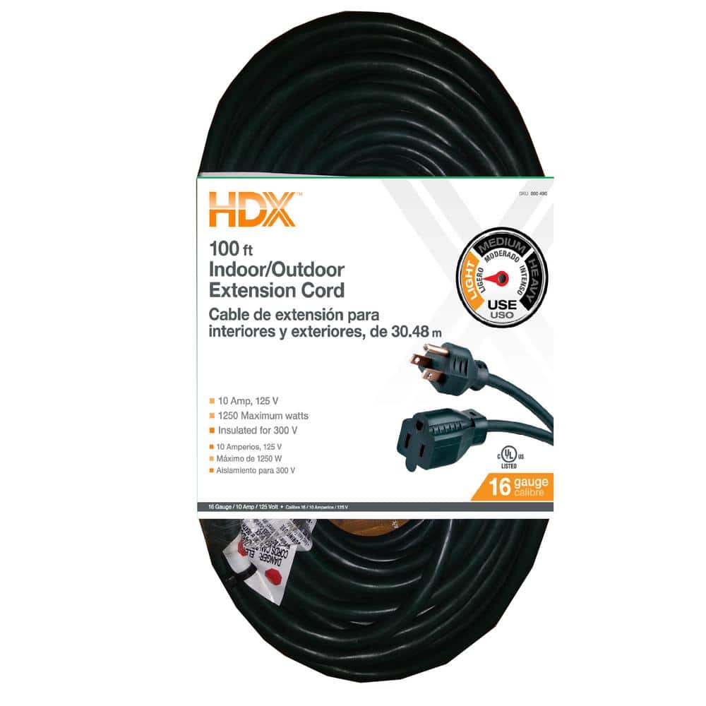 HDX 100 ft. 16/3 Indoor/Outdoor Extension Cord, Green AW62665