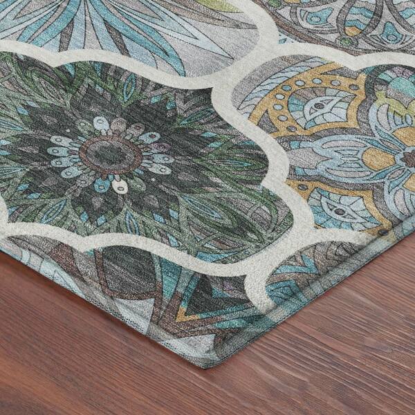 Mayfield Premium Machine Washable Abstract AMF2257 Teal 3 ft. x 4 ft. Area Rug