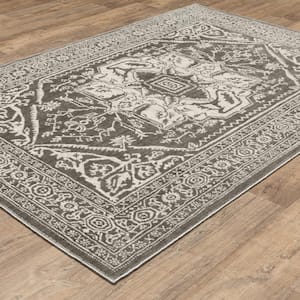 Imperial Gray/Ivory 2 ft. x 8 ft. Oriental Medallion Persian-Inspired Polyester Indoor Runner Area Rug