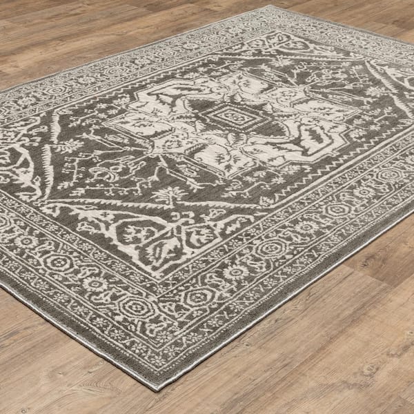 Imperial Gray/Ivory 4 ft. x 6 ft. Oriental Medallion Old World-Inspired Polyester Indoor Area Rug
