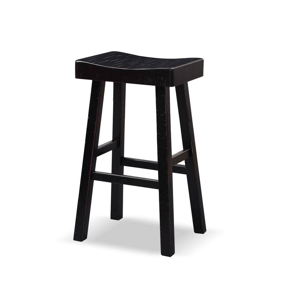 Oak and Black 24" Backless Saddle Style Bar Stool