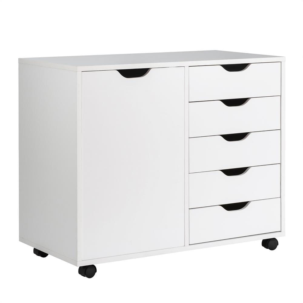 Costway 5-Drawers White Wood Freestanding Accent Cabinet HW65977WH ...