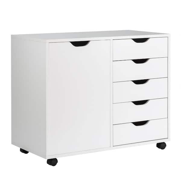 Costway 5-Drawers White Wood Freestanding Accent Cabinet HW65977WH ...