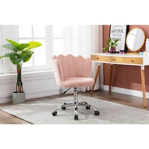 Pink Velvet 360° Swivel Shell Chair With Metal Legs, Height Adjustable Computer Desk Chair for Living Room Office