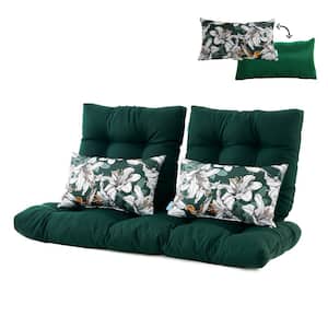 Outdoor Settee Loveseat Bench Cushions with 2 Lumbar Pillows Set of 5 Wicker Tufted for Patio Furniture Invisible Green