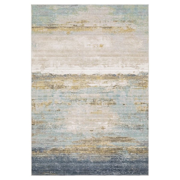 AVERLEY HOME Claire Blue/Beige 8 ft. x 11 ft. Distressed Abstract Polypropylene-Polyester Blend Indoor Area Rug