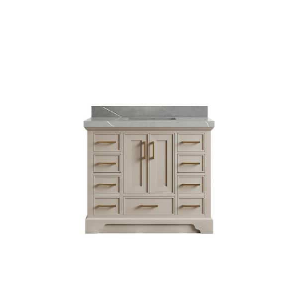 Willow Collections Charlotte 42 in. Single Sink Freestanding Fine Grain Bath Vanity with Piatra Gray Qt. Top Unassembled