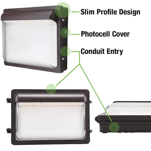 400-Watt Equivalent Modern Slim Integrated LED Bronze Wall Pack Light Adjustable 12000-19600 Lumens and CCT, Photocell
