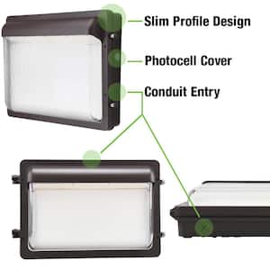 400-Watt Equivalent Modern Slim Integrated LED Bronze Wall Pack Light Adjustable 12000-19600 Lumens and CCT, Photocell