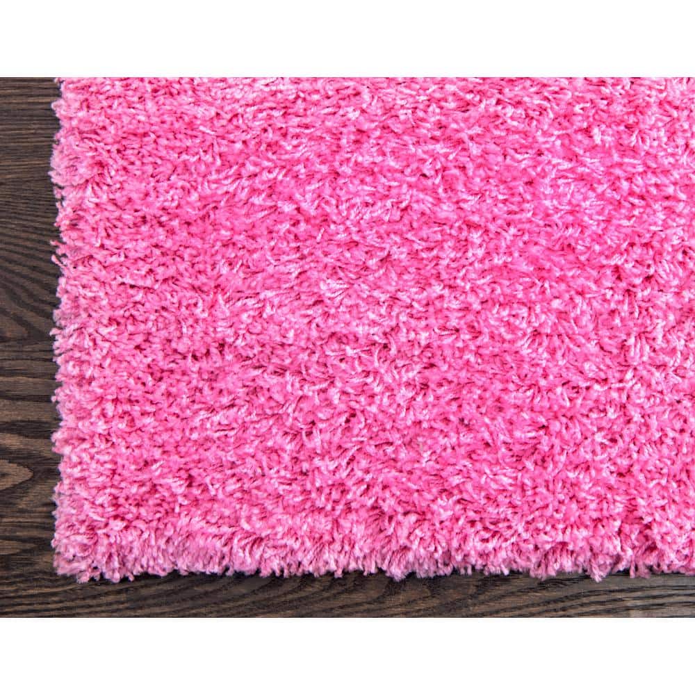 Taffy Pink Plush Rectangular Shag Area Rug for Easy Care