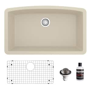 QU-712 Quartz/Granite 32 in. Single Bowl Undermount Kitchen Sink in Bisque with Bottom Grid and Strainer