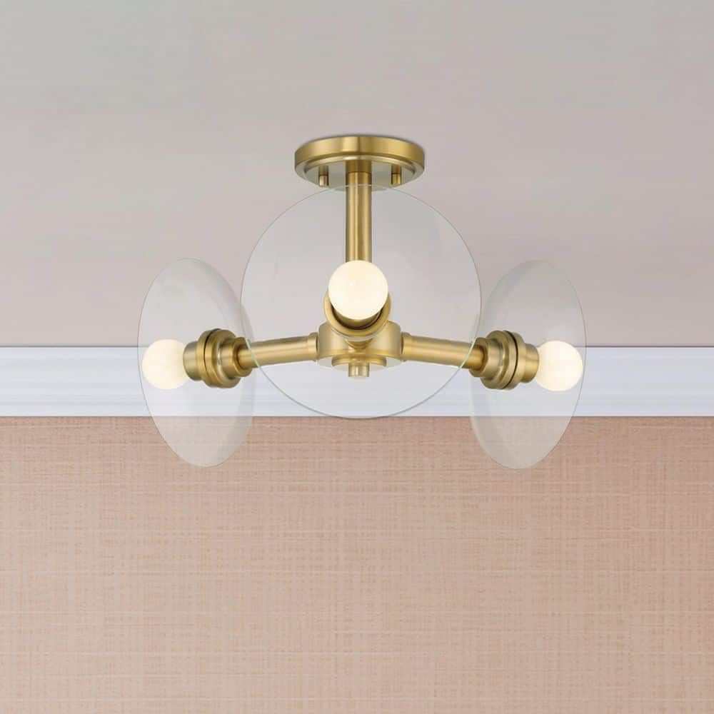 Litto 14.75 in. 3-Light Brushed Gold Modern Entryway Semi-Flush Mount with No Bulbs Included price history on PriceWatchPro