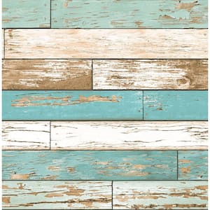 Levi Turquoise Scrap Wood Paper Strippable Roll Wallpaper (Covers 56.4 sq. ft.)