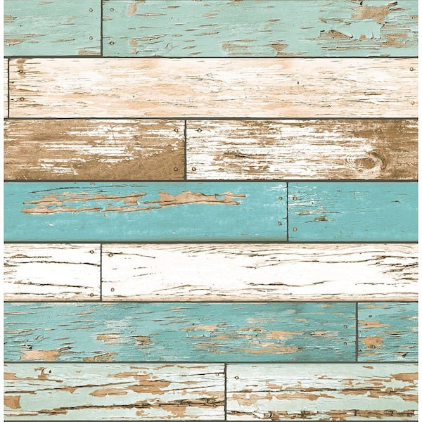 Brewster Scrap Wood Turquoise Weathered Texture Turquoise Wallpaper Sample