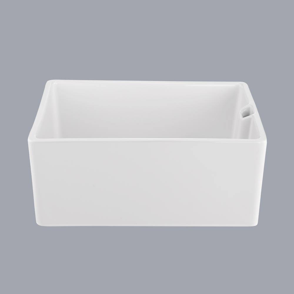 23.6" White Gloss Ceramic Undermount Single Bowl Kitchen Sink