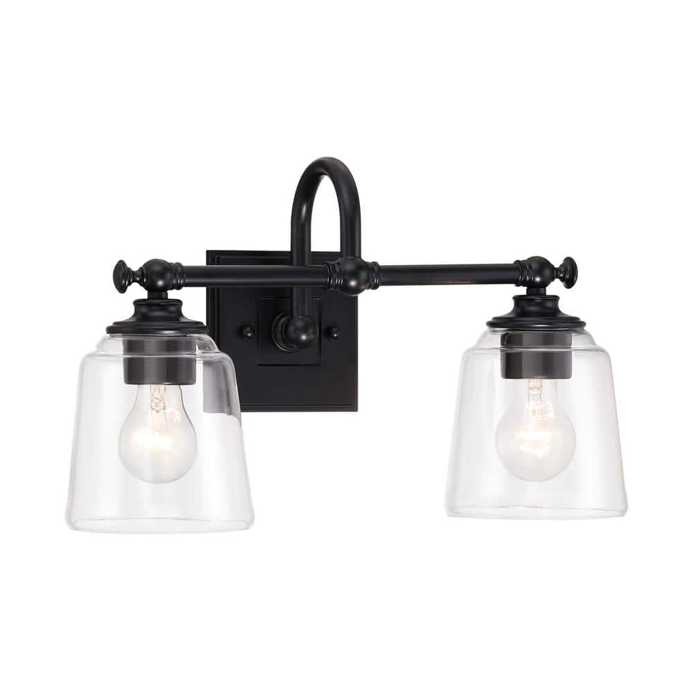 Antonia 17.38 in. 2-Light Coal Black Vanity Bath Light with Clear Glass Shades price history on PriceWatchPro
