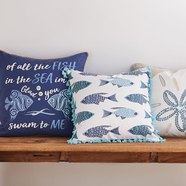 Yellow and White Coastal Decor Accent Pillows. Shell Fish print. (45x4 –  Dream it. Build it. Love it.