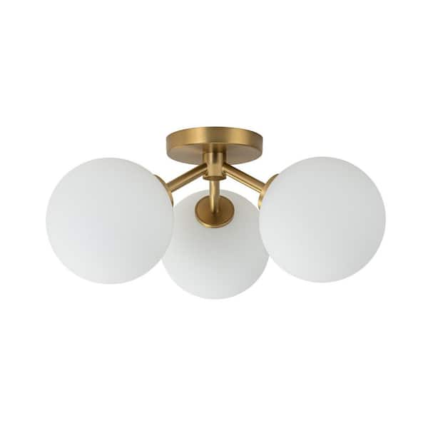 EDISLIVE Lueck 23.6 in. 3-Light Gold Sputnik Semi Flush Mount Ceiling Light with Globe Glass Shade