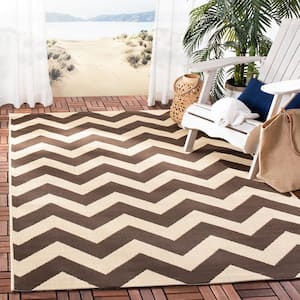 Courtyard Dark Brown 9 ft. x 12 ft. Geometric Indoor/Outdoor Patio  Area Rug