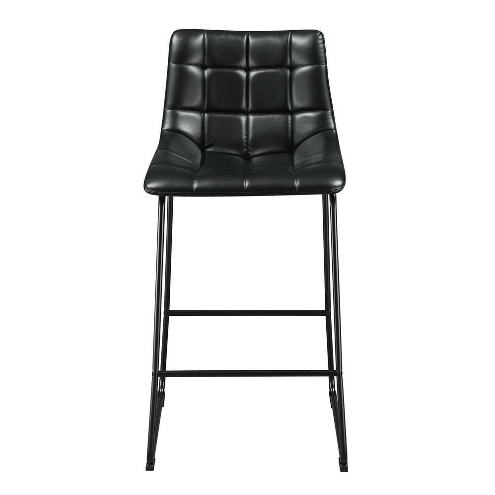 Rustic Industrial Black Metal Bar Stool with Faux Leather