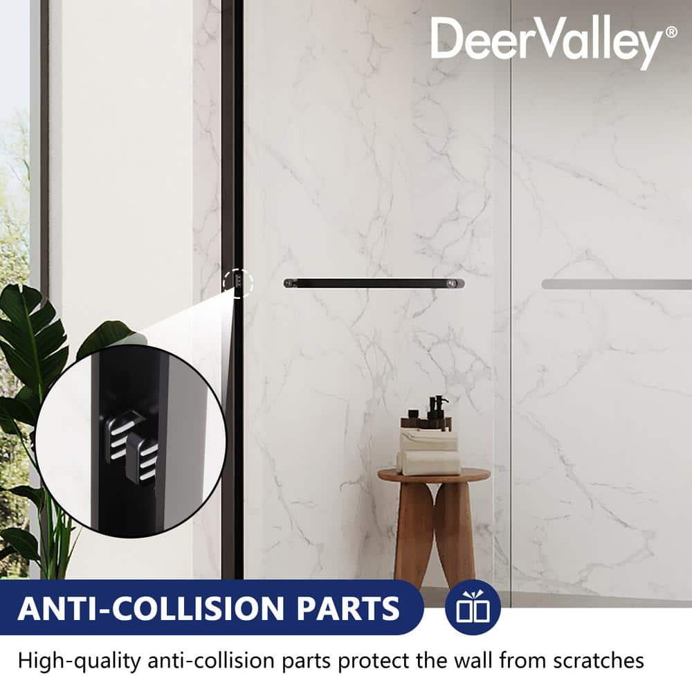 Matte Black Frameless Double Sliding Shower Door with Clear Glass