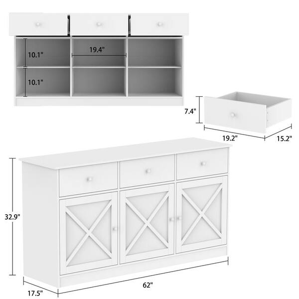 FUFU&GAGA White Wood Storage Cabinet With 3-Acrylic Door and 3