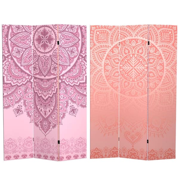 RED LANTERN Pink Mandalas 6 ft. Printed 3-Panel Room Divider
