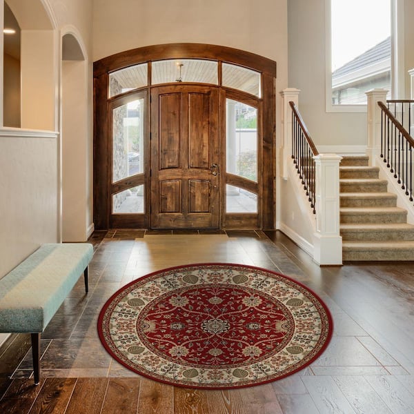 Jewel Voysey Red 5 ft. Round Area Rug