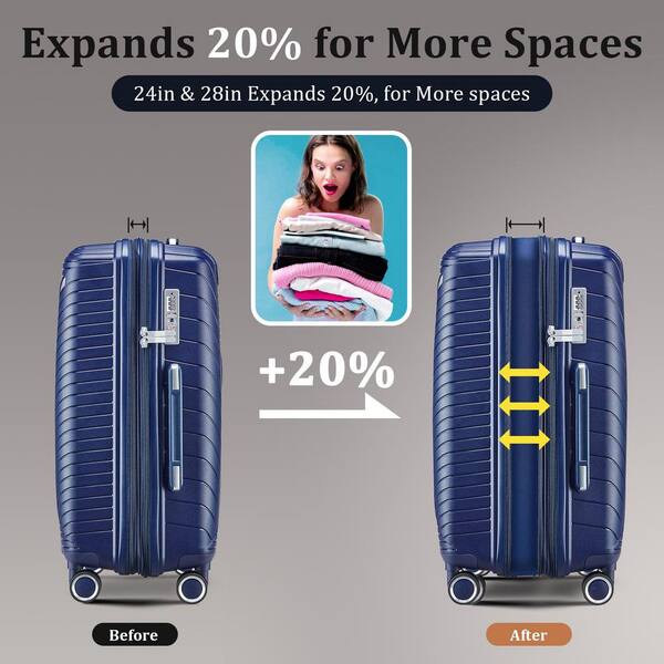 LIVACA 4-Piece Navy Blue Expandable Lightweight Polypropylene