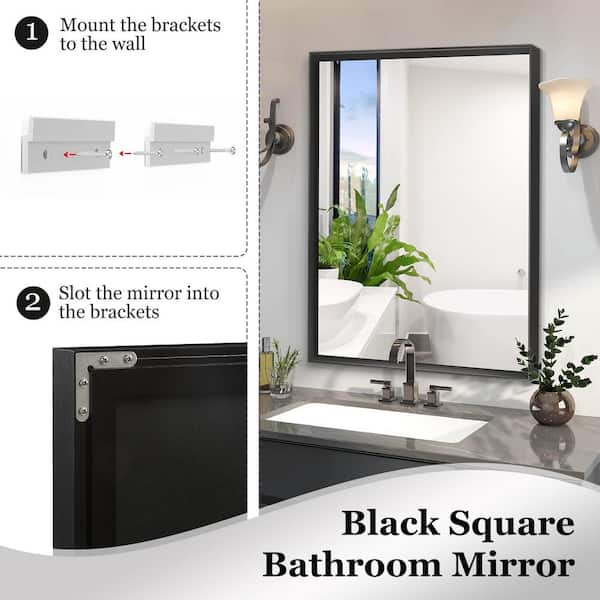 36 in. W x 24 in. H Square Angle Rectangular Aluminium Framed Wall Bathroom Vanity Mirror in Black