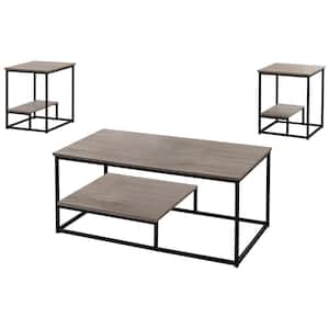3-Piece 43 in. Dark Taupe Large Rectangle Wood Coffee Table Set with Shelf