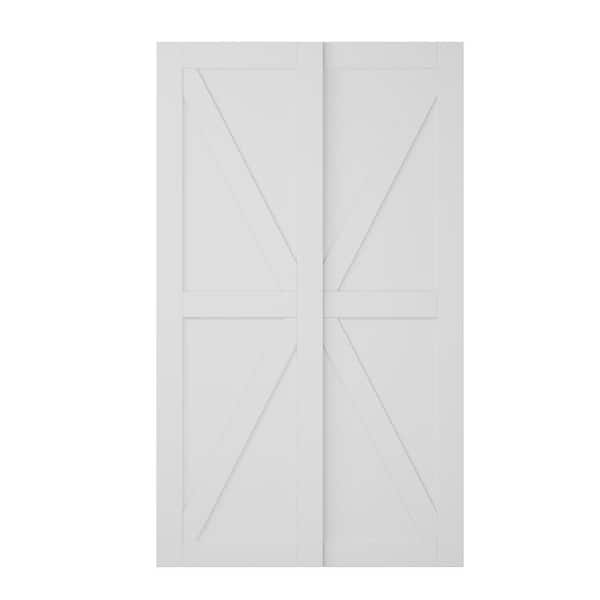ARK DESIGN 96 in. x 80 in. Paneled British K Style White Finished MDF Sliding Door with Hardware Kit