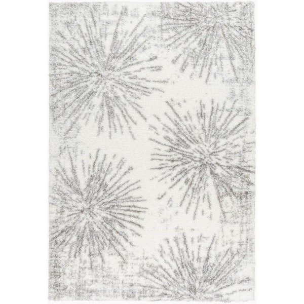 Cloudy Shag Gray Floral and Botanical 5 ft. x 7 ft. Indoor Area Rug