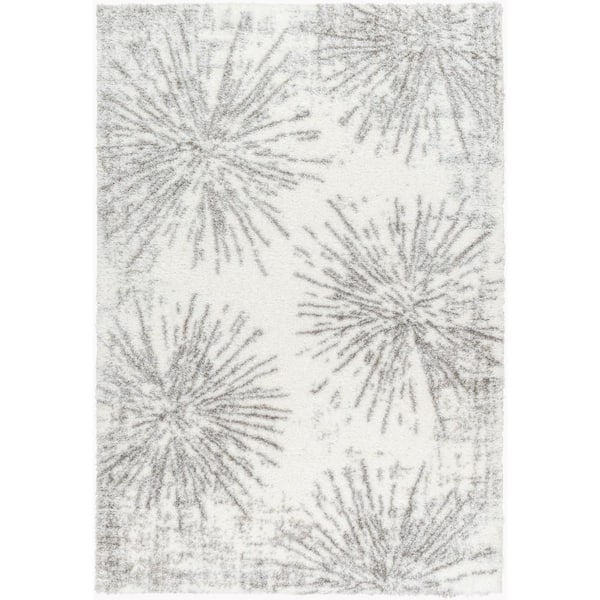 Livabliss Cloudy Shag Gray Floral and Botanical 8 ft. x 10 ft. Indoor Area Rug