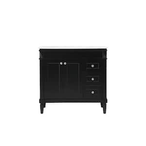 Simply Living 36 in. W x 21 in. D x 35 in. H Bath Vanity in Black with Ivory White Engineered Marble Top