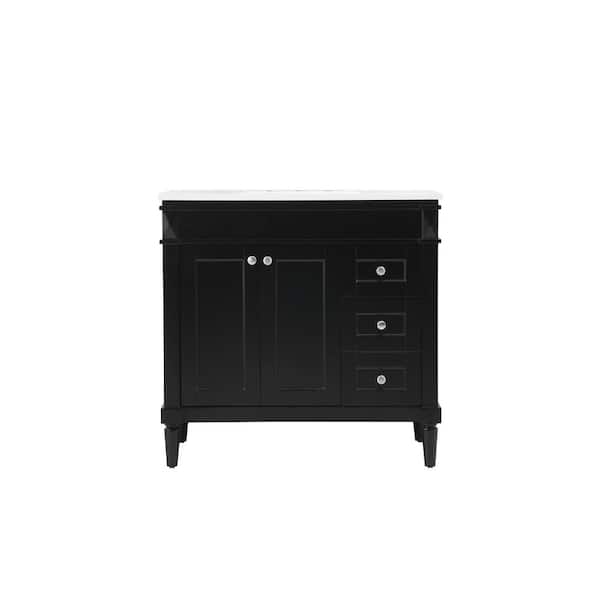 Unbranded Simply Living 36 in. W x 21 in. D x 35 in. H Bath Vanity in Black with Ivory White Engineered Marble Top
