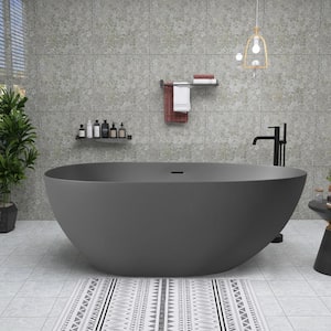 59 in. x 31 in. Stone Resin Solid Surface Flatbottom Freestanding Bathtub with Center Drain in Dark Grey