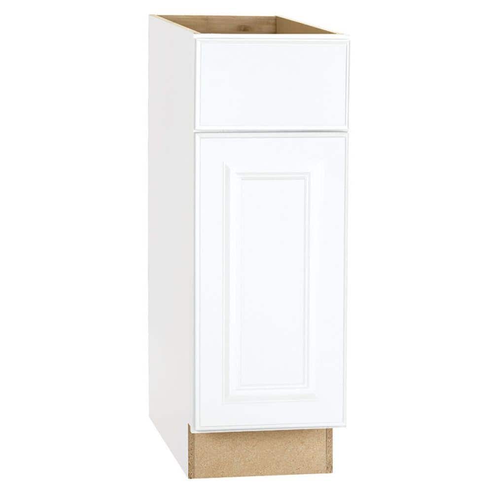 Hampton Bay Hampton 12 in. W x 24 in. D x 34.5 in. H Assembled Base Kitchen Cabinet in Satin White with Drawer Glides -  KB12-SW