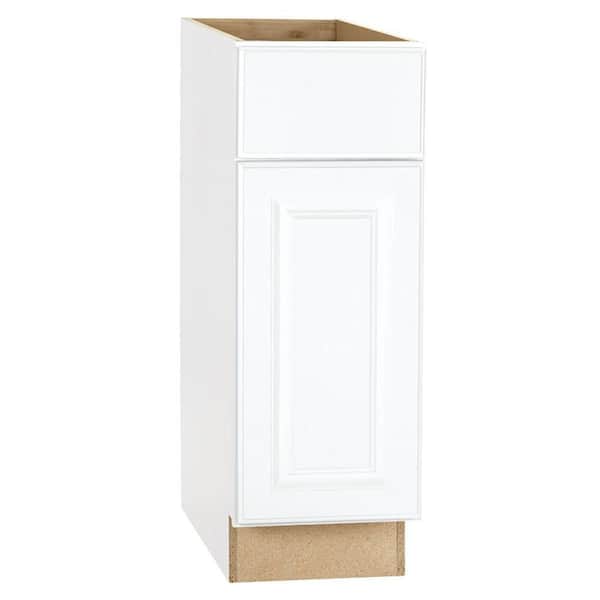 Hampton Bay Hampton 12 in. W x 24 in. D x 34.5 in. H Assembled Base Kitchen Cabinet in Satin White with Drawer Glides