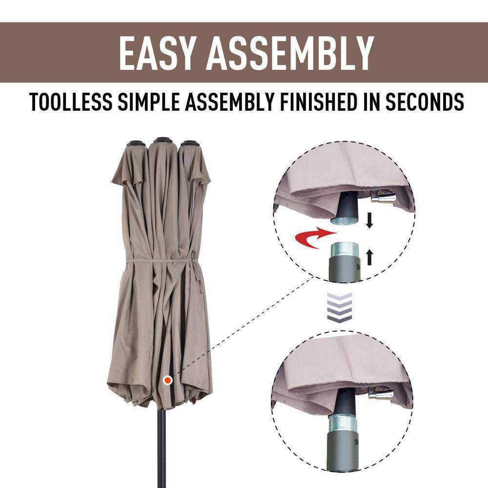 Tan Extra Large Double-Sided Outdoor Patio Umbrella with Crank Handle
