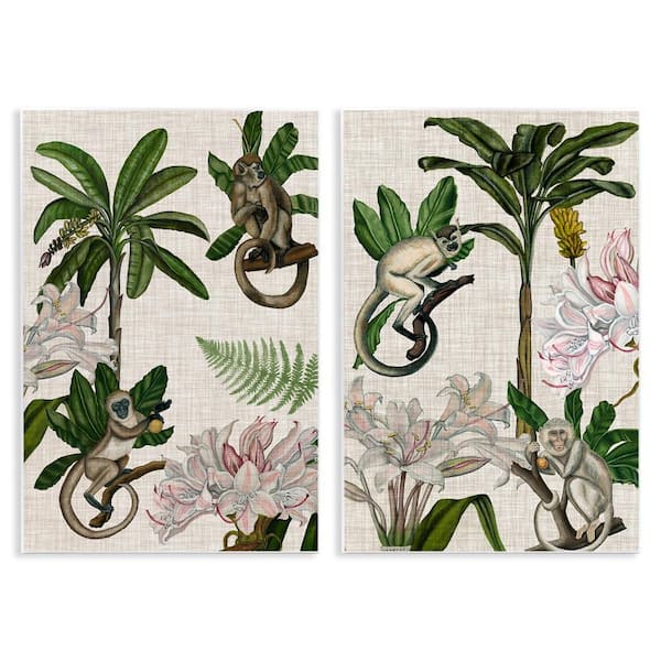 Stupell Industries Tropical Trees & Monkeys by Naomi McCavitt 2 Pieces Unframed Nature Graphic Art Print 15 in. x 10 in.
